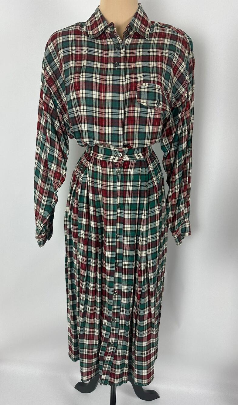 VTG Michel Sport Plaid Tartan Skirt Set XS High Waist Pleated Holiday Academia